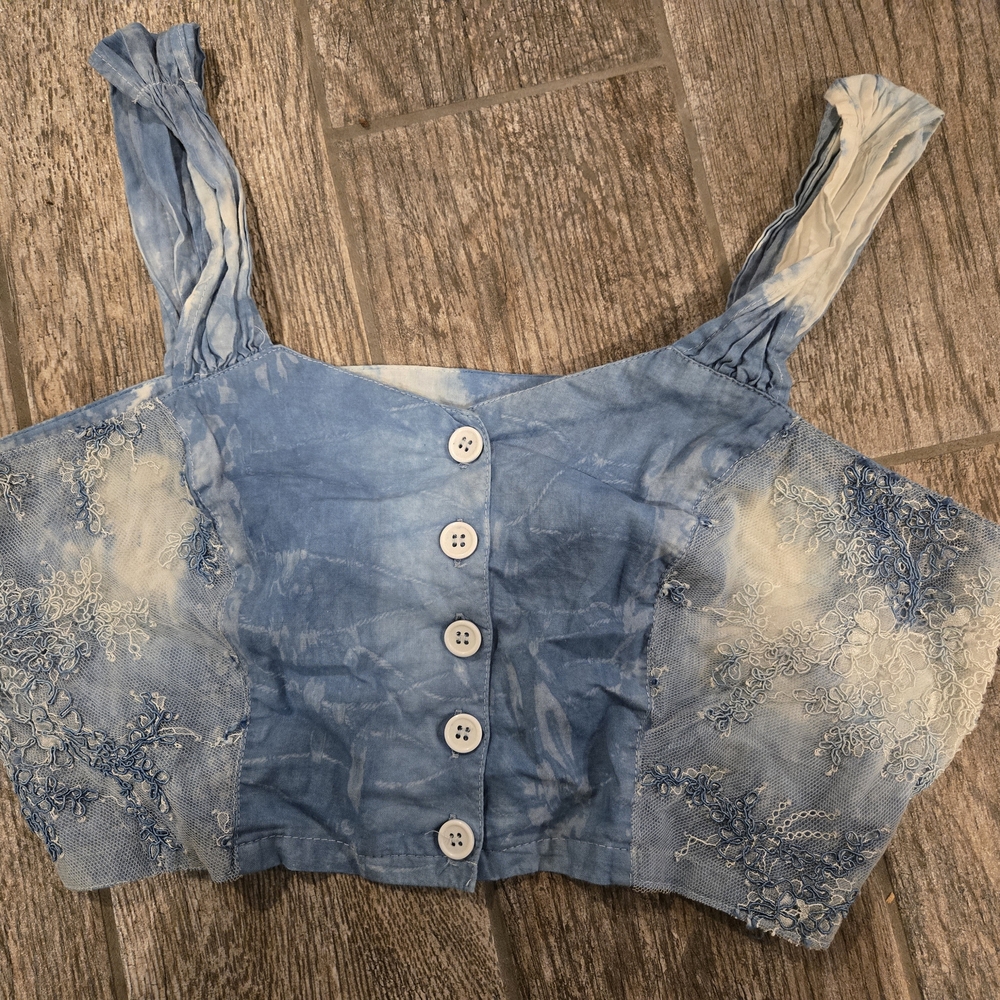 Blue Lace Button-Up Women's Top